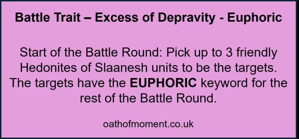 Warhammer Age of Sigmar Battle Trait Excess of Depravity Rule Euphoric Keyword Pick 3 Friendly units to be the targets