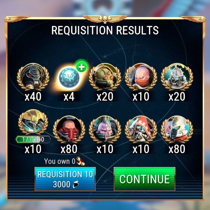 Warhammer 40k Tacticus 10-drop requisition results